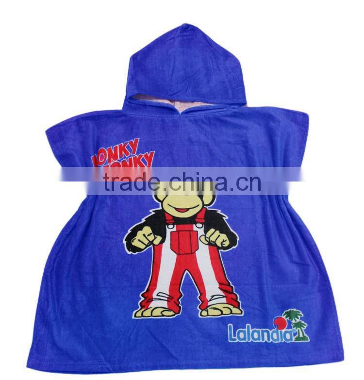 Reactive Printed Cotton Children Hooded Beach Towel Poncho