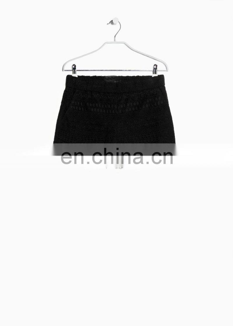 Fashion ladies high waist woven guipure polyester shorts 2015 summer