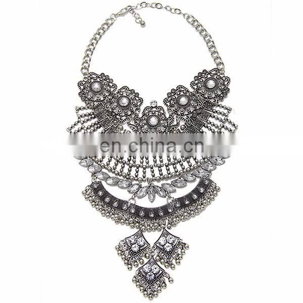 Classic restoring ancient silver zinc alloy exaggerated geometry coin chain tassel necklace