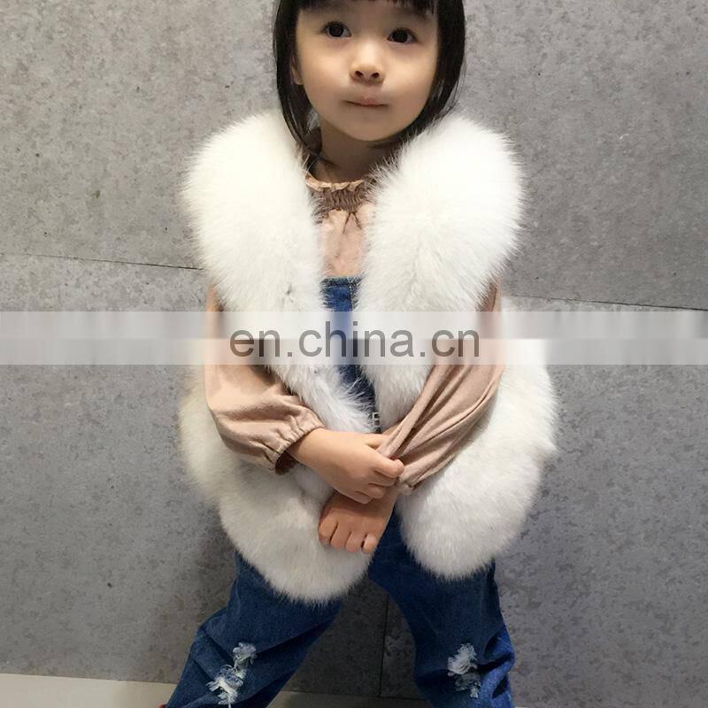 2016 European Winter New Girls Light Blue Cute Plush Real Fox Fur Kids Fur Vest