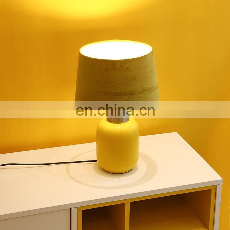 High quality custom cheap yellow matt nightstand lamps ceramic for hotel bedroom