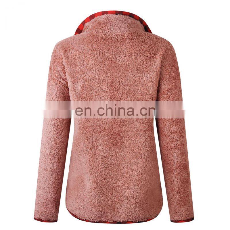 Factory Wholesale Hot sale 2020 Autumn and winter fashion lattice splice pocket button blouse home sweater home comfortable out