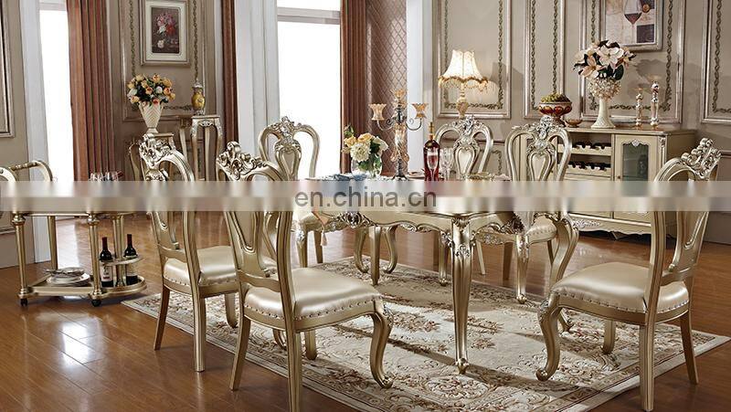 High quality european antique wooden round dinning table set 6 chairs