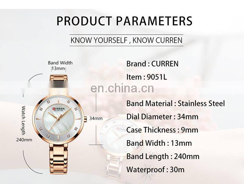 CURREN 9051 Women Bracelet Elegant Business Quartz Watches Japan Movement Stainless Steel Ladies Wristwatch
