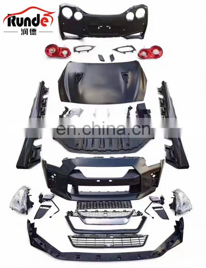 Runde Upgrade To 17+ GT-R PP Material Car Bumper Side Skirts Engine Hood Front Rear Lights Body Kit For Nissan GTR R35 2008+