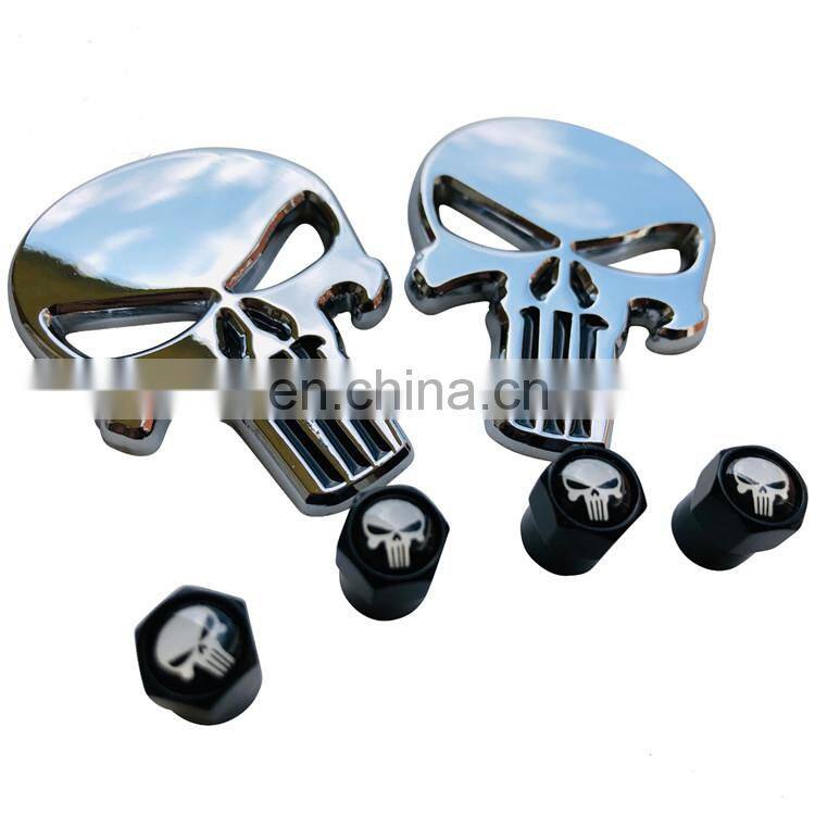Skull Emblem Decals 2.2" Dome Punisher Wheel Center Cap Sticker with tire valve caps