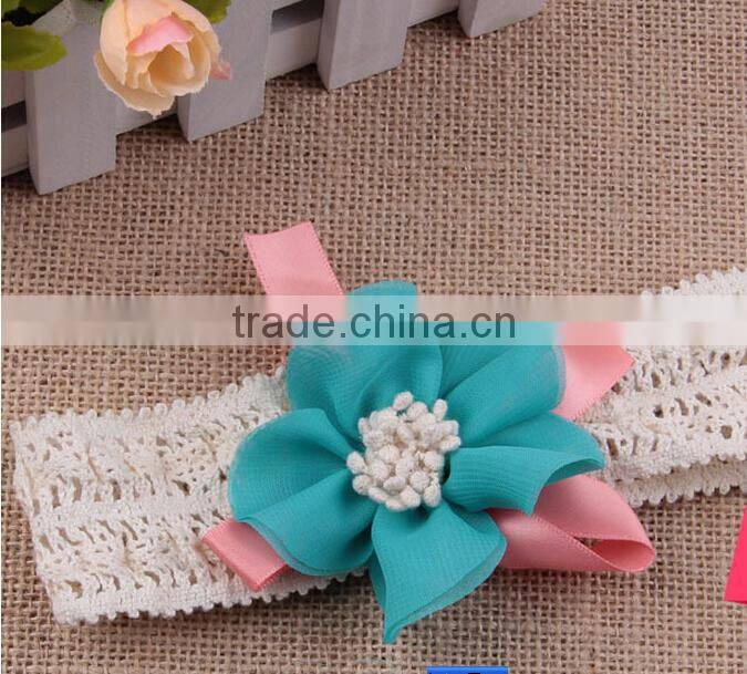 3 colors baby hair accessories shinny flower elastic headband with jewelry MY-CA0002