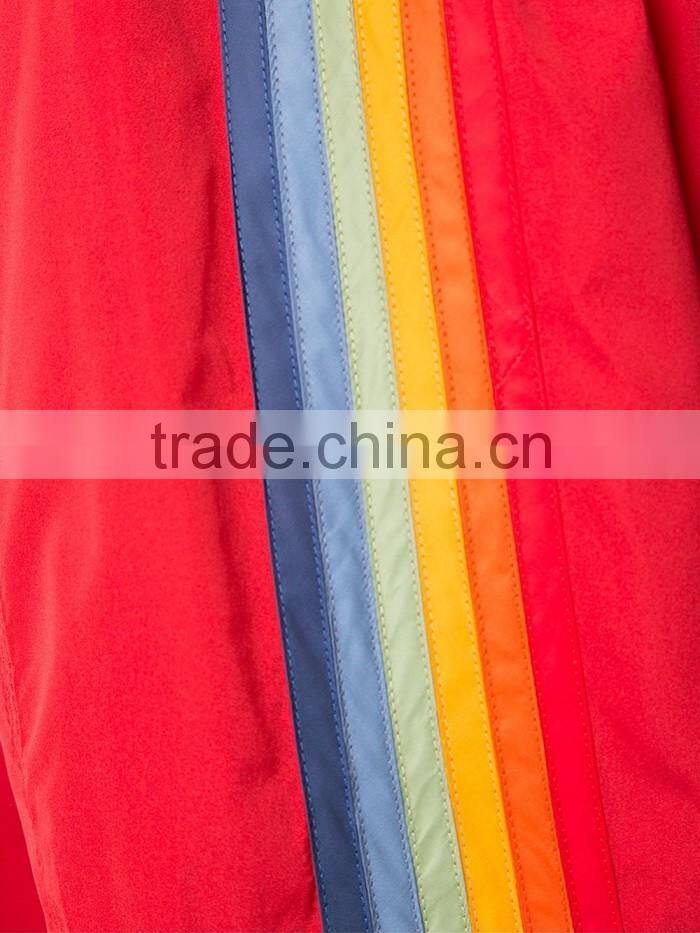 2016 new design stylish hooded red rainbow mens winter trench coat