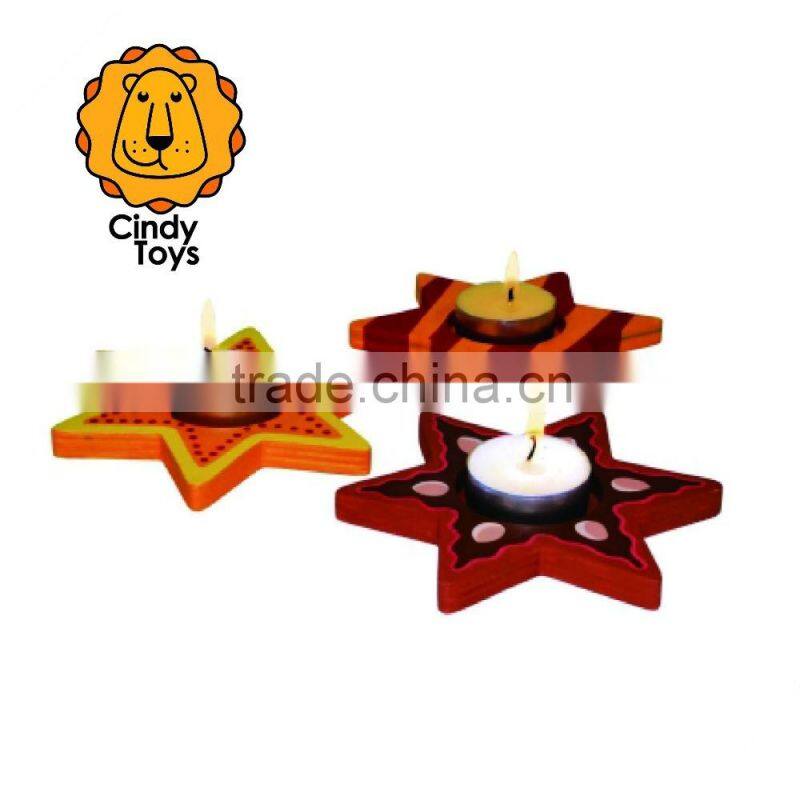 DIY Wooden Craft tealight holder Star set of 3 for Kids