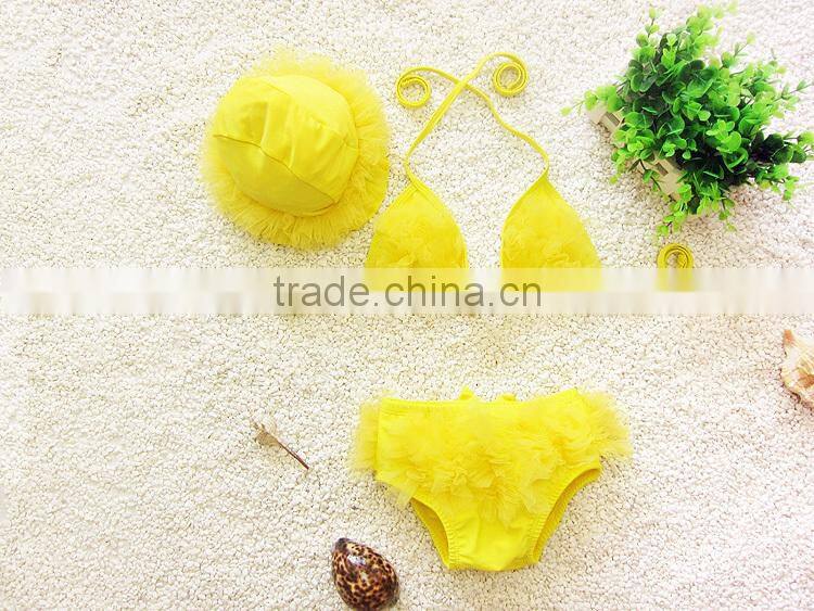 2015 Hot Sale Kids Bikini With Hat Soft Wear Children Swimwear For Girls Kids Swimwear