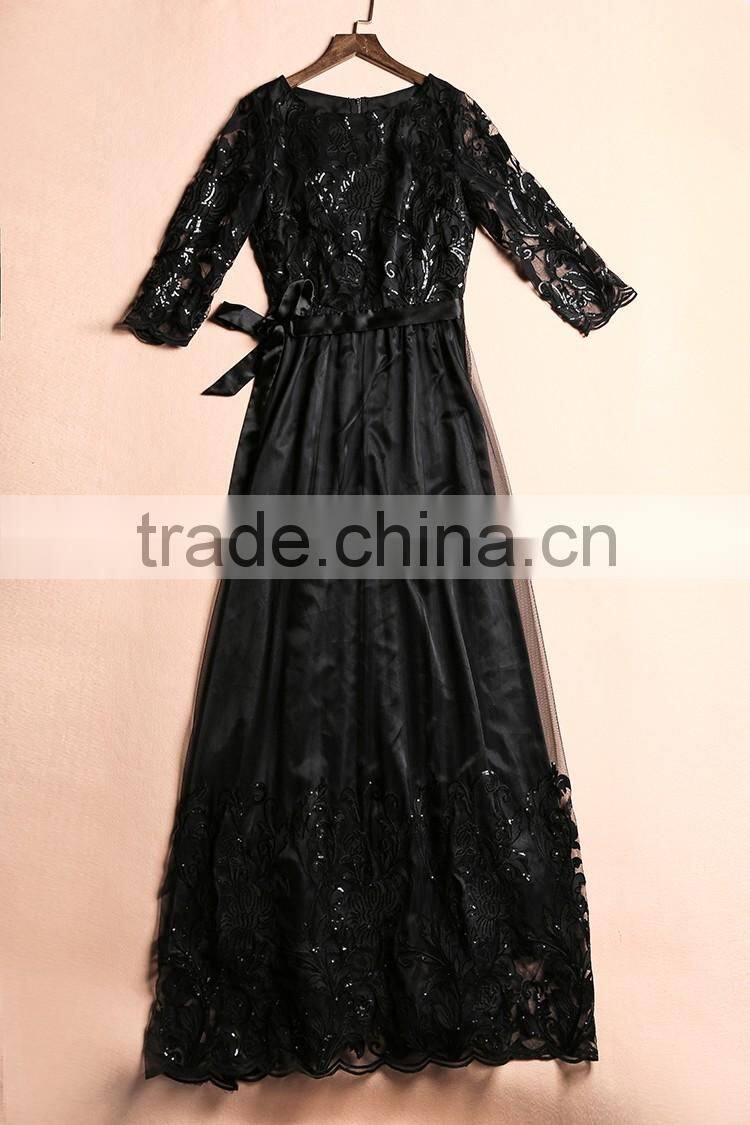 V2-MN Cocktail Dress 2016 New Arrival Black Sophisticated Embroidery Sequin Maxi Dress