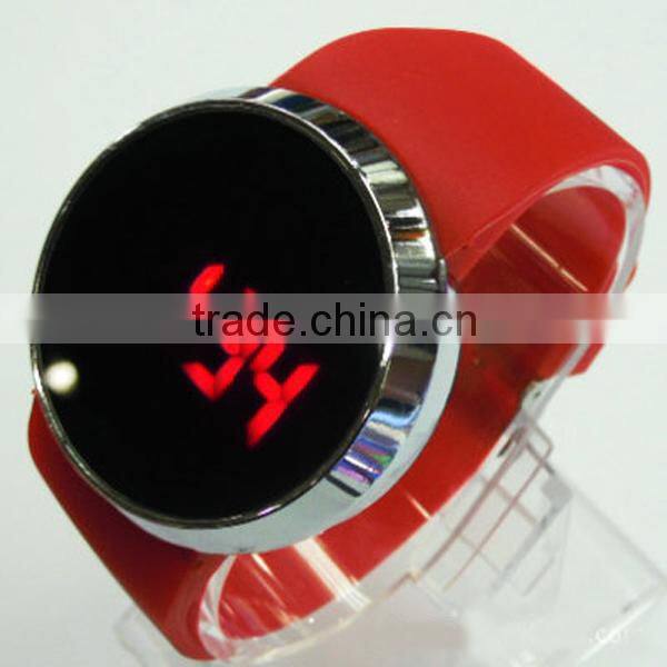 New arrival leather band red touch led light up watches