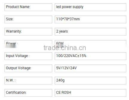 2016 sell well 60W 2.5A/5A/12A power supply