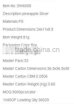 2016 High Quality Plastic Pineapple Slicer Peeler Corer