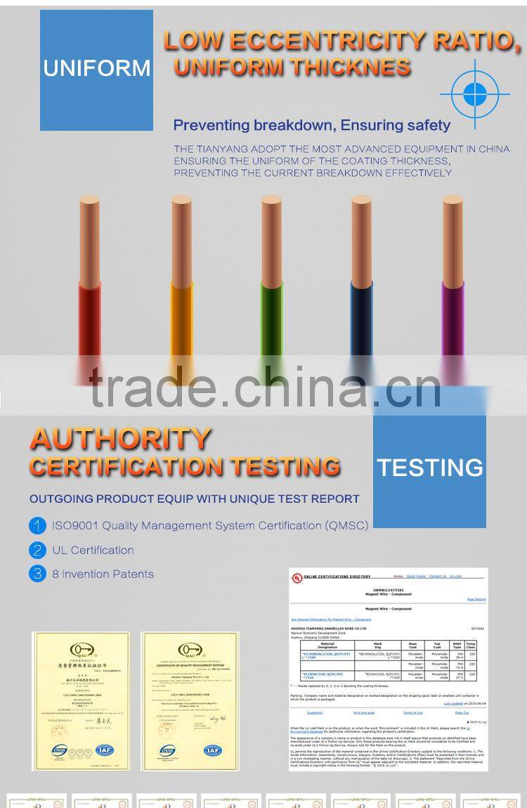 Solderable Polyurethane Enamelled Copper Wire overcoat with Polyamide, Class 180