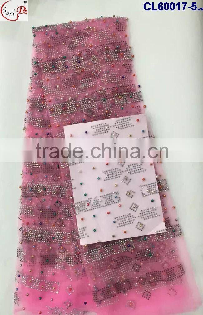CL60017 2016 Chowleedee high quality top Fashion Latest Design scattered tulle lace with stone and pearl