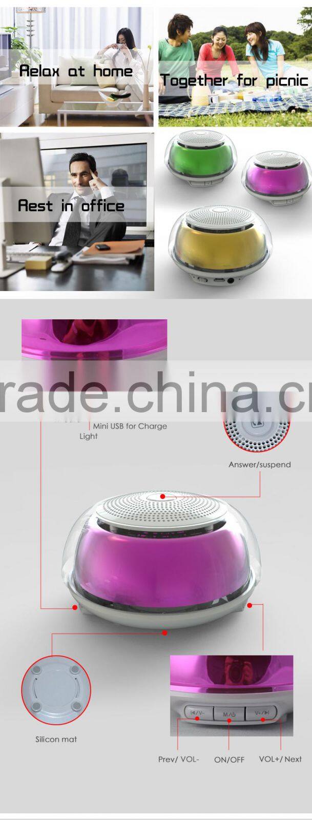 High quality stereo wireless bluetooth speaker support FM radio/TF card/Self-photo