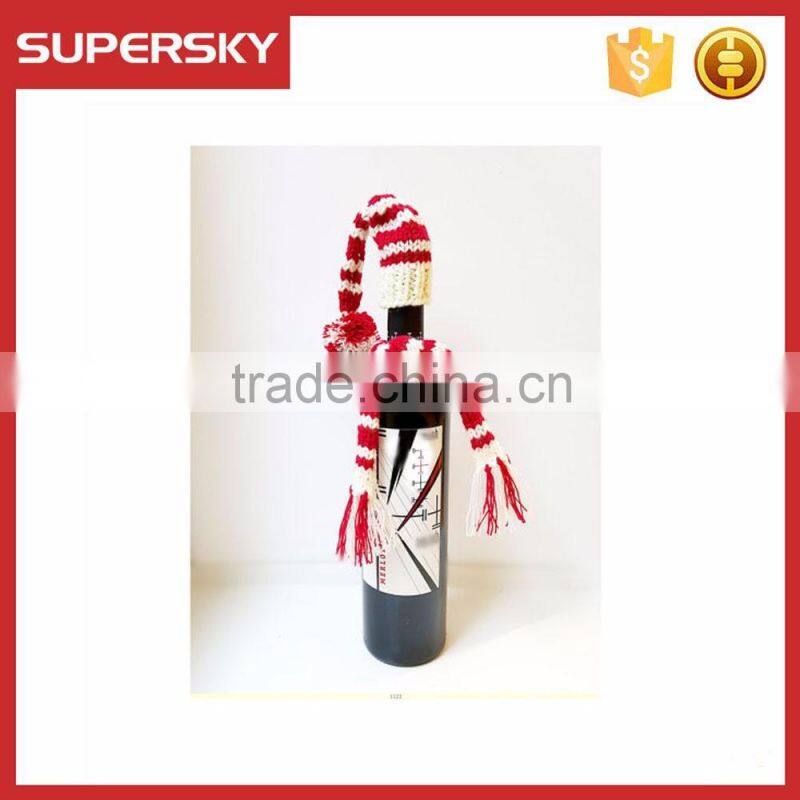 C1572 wine bottle santa hats red white stripe knitted wine bottle topper christmas gift santa midget hat and scarf