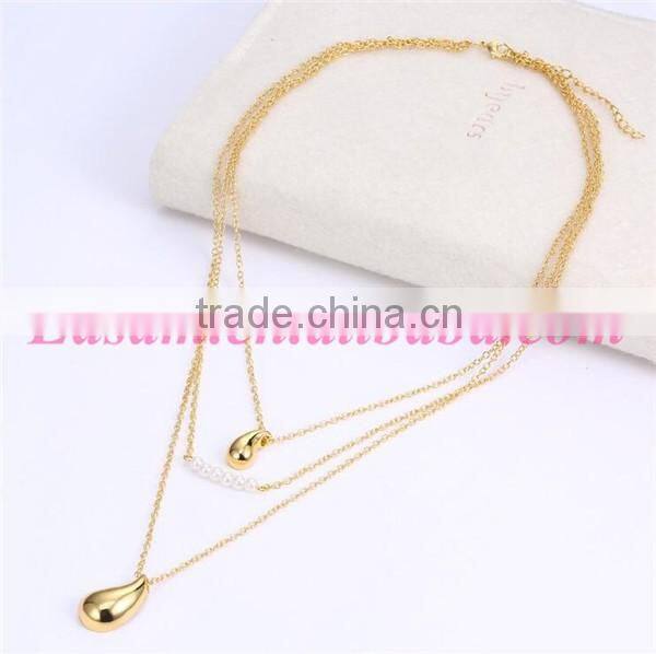 Fashion three layer pearl gold necklace designs