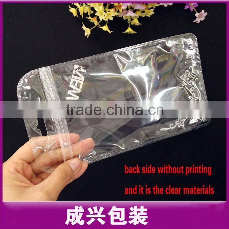 clear plastic zipper bag within printing flower/cell phone mobile case packaging sleeve/transparent poly bag