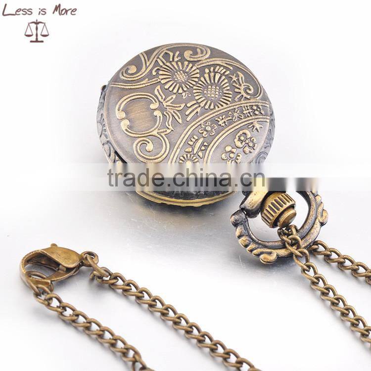 Newest fashion accessory jewelry alloy quartz movement antique brown glass covered pocket watch