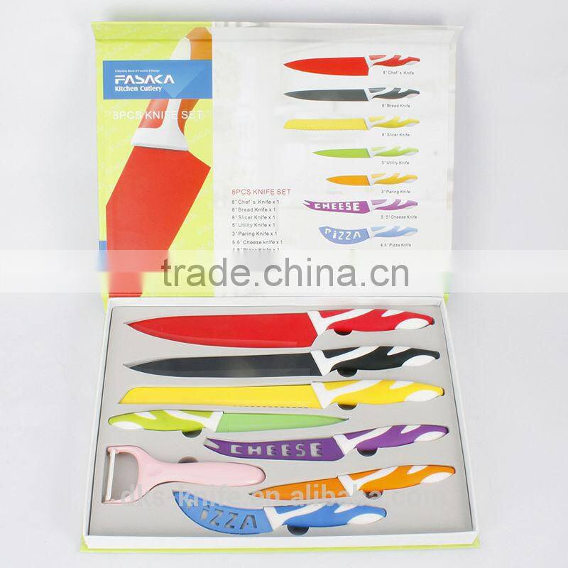 KP1301GB8P Set of 8pcs with Gift Box Black Coating NonStickKitchen cutlery knives