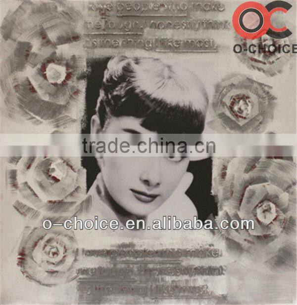 Audrey Hepburn portrait with rose flower oil painting for wall hangings