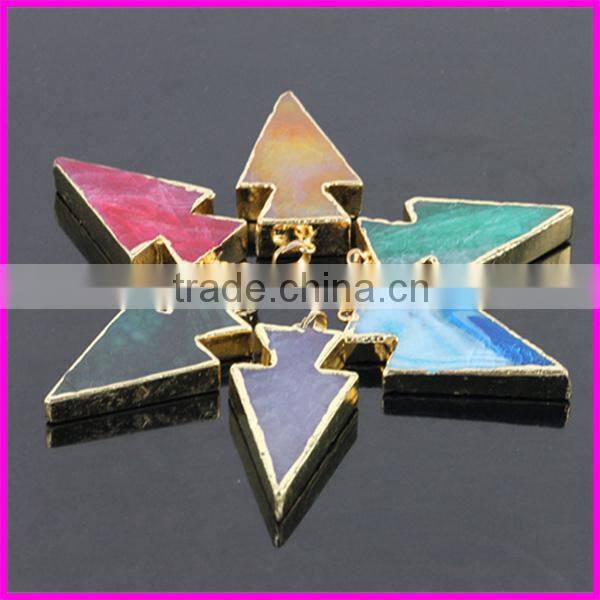 KJL-BD5153 Newest style! Wholesale Gold Plated Nature Butterfly shape druzy drusy agate stone double buckle pendant