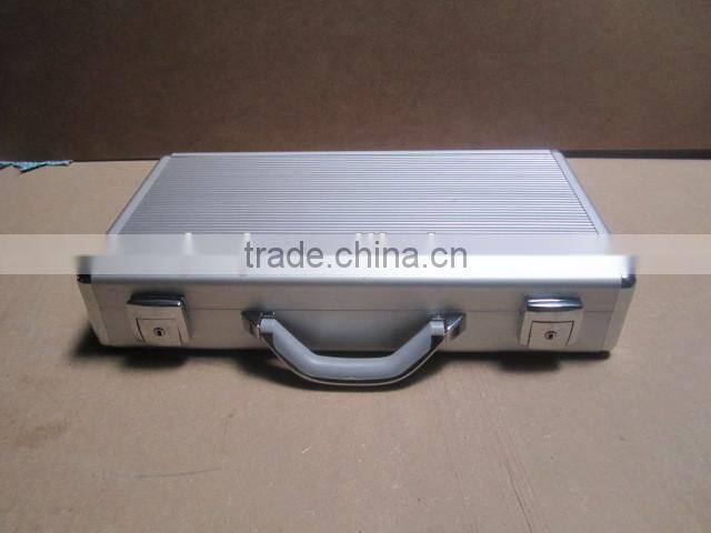 Silver aluminum computer with foam inserts box small round thin aluminum computer case with belt