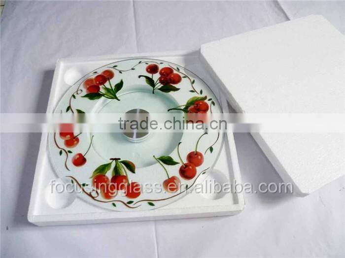 Custom pattern small flower rotating tempered glass round lazy susan