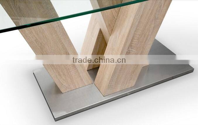 DT-2010 Modern Glass Top Dining Table with veneer base