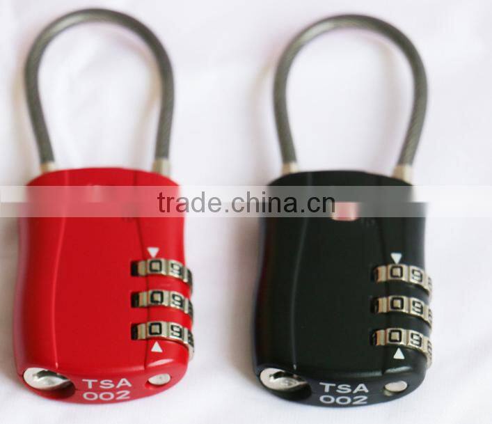 Travel luggage combination cable TSA lock, 3-dial combination TSA padlock,3 digital Combination TSA Lock