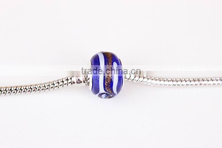 Wholesale DIY Blue Beads Big Hole Lampwork Murano Glass Beads with Silver Core