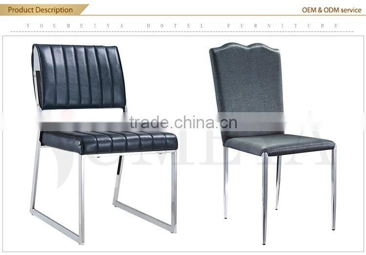 Stainless Steel frame leather seat modern black metal dining chair