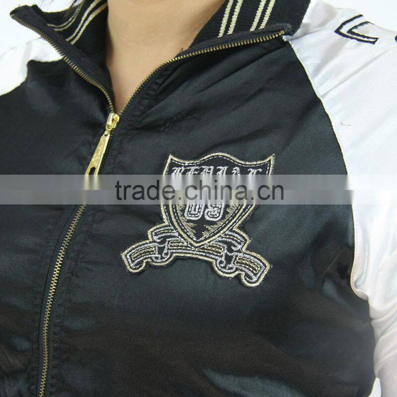 Women short sport jogging suit poplin shiny emb. & print full zipper hooded