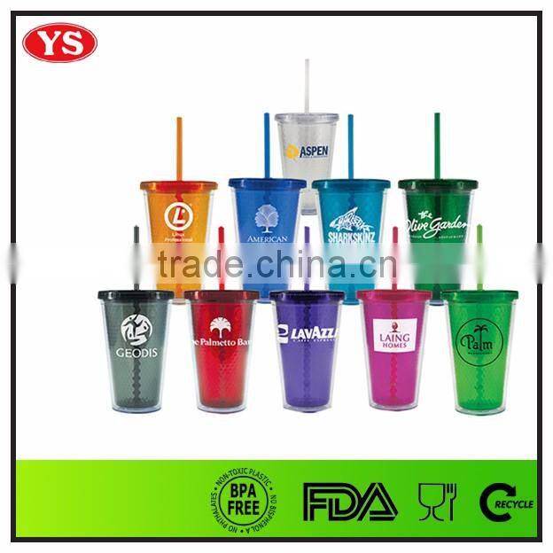FDA Pass 450 ml double wall plastic ice cream cup with straw
