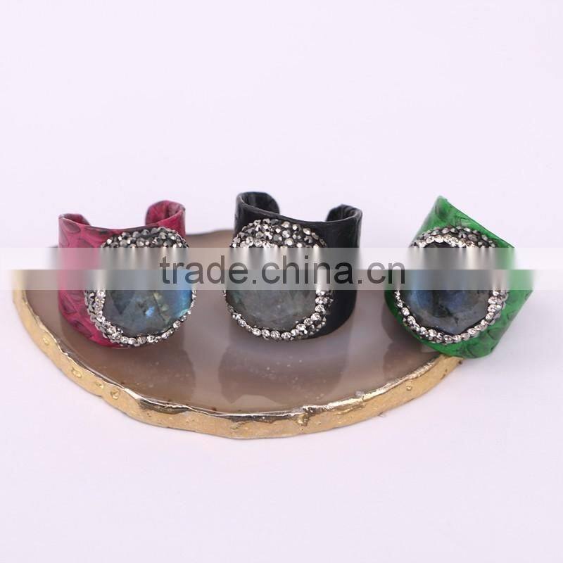 Faceted Stone RingGemstone Fashion Ring, Snakeskin Rings,Round Shape Pave Setting Crystal Jewelry Finger Gem stone Druzy Ring