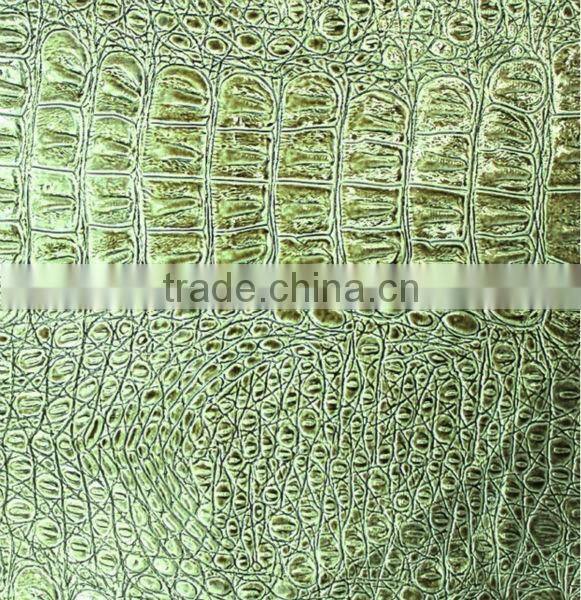 Pressure crocodile grain pu synthetic leather for bags,sofa,furniture