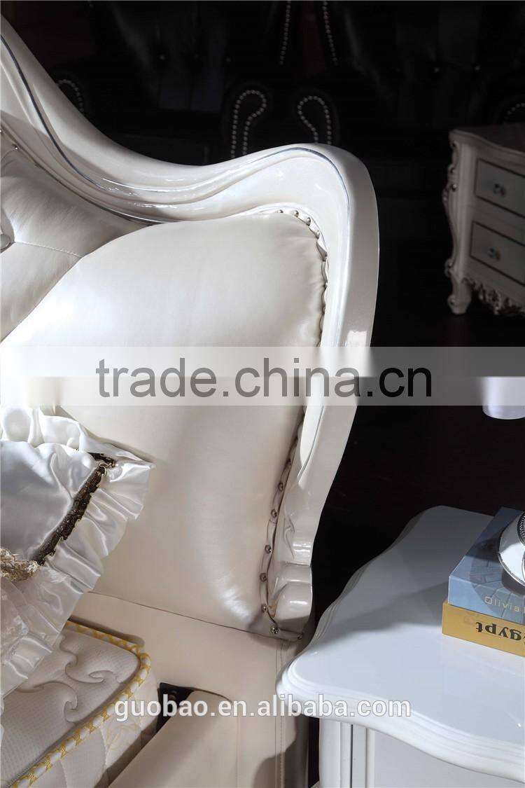 G8803 wholesale high quality solid wood leather bed/luxury italian genuine leather bed
