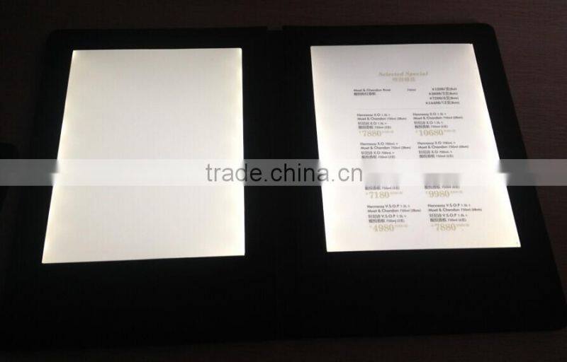 insert size 8*11inch led backlit menu for restaurant