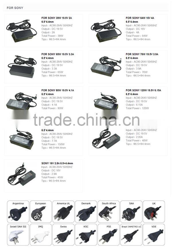 laptop adapter for Sony 19.5v 3.9a adapter vgp-ac19v37 for sony with CE RoHS