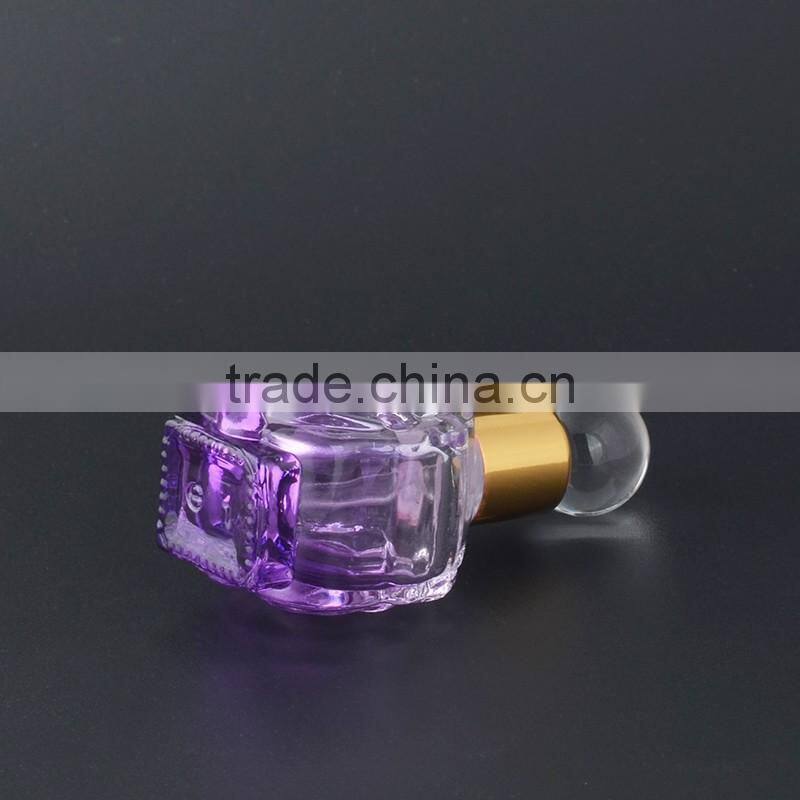 Wholesale fancy 12ml empty flower shaped mini glass perfume bottles with aluminum caps and glass stopper
