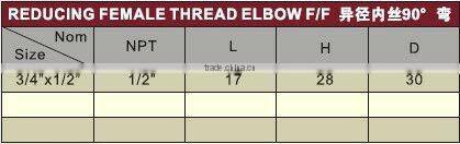 PVC Reducing Female Thread Elbow F/F 90 BS4346 /plastic reducing elbow