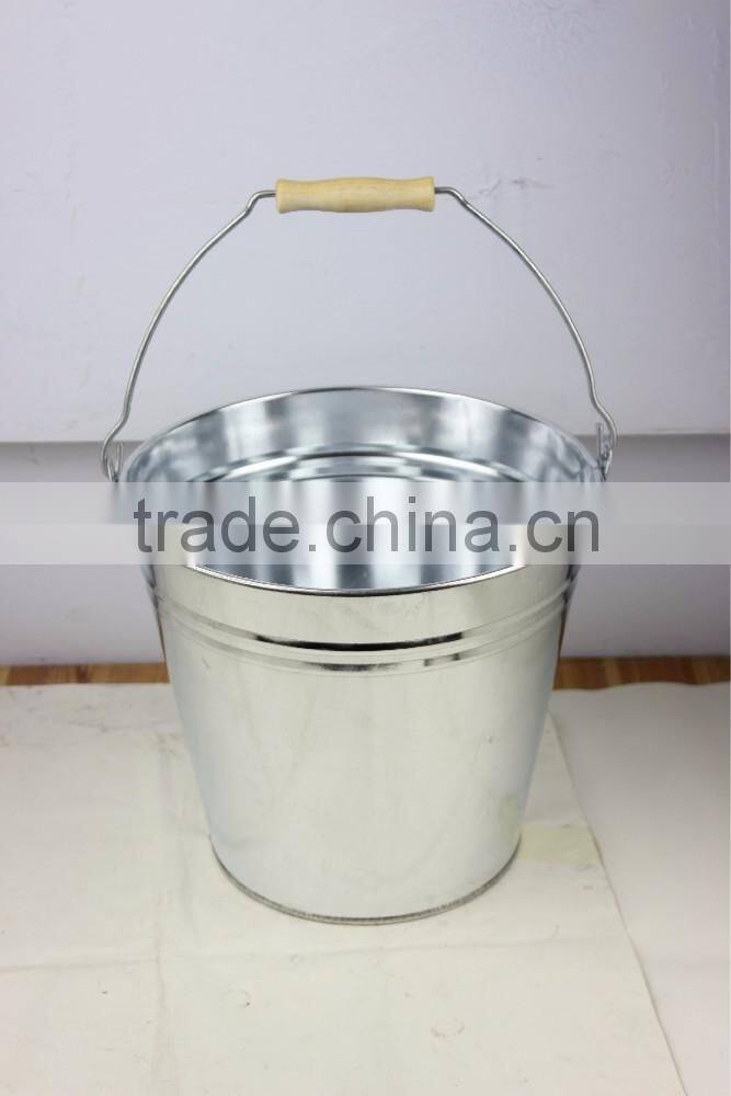 10L Metal Galvanized Buckets with wooden handle for US