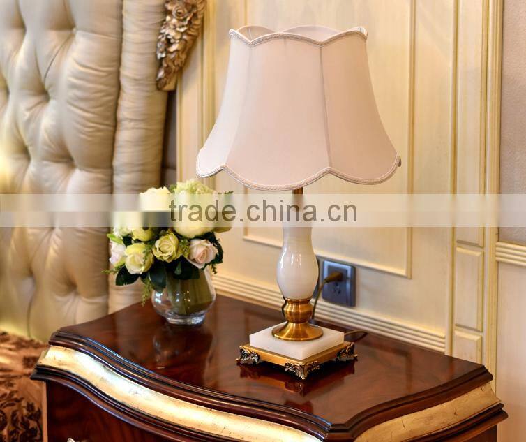 European design white jade lamp body metal accessory fabric lampshade living room table lamp