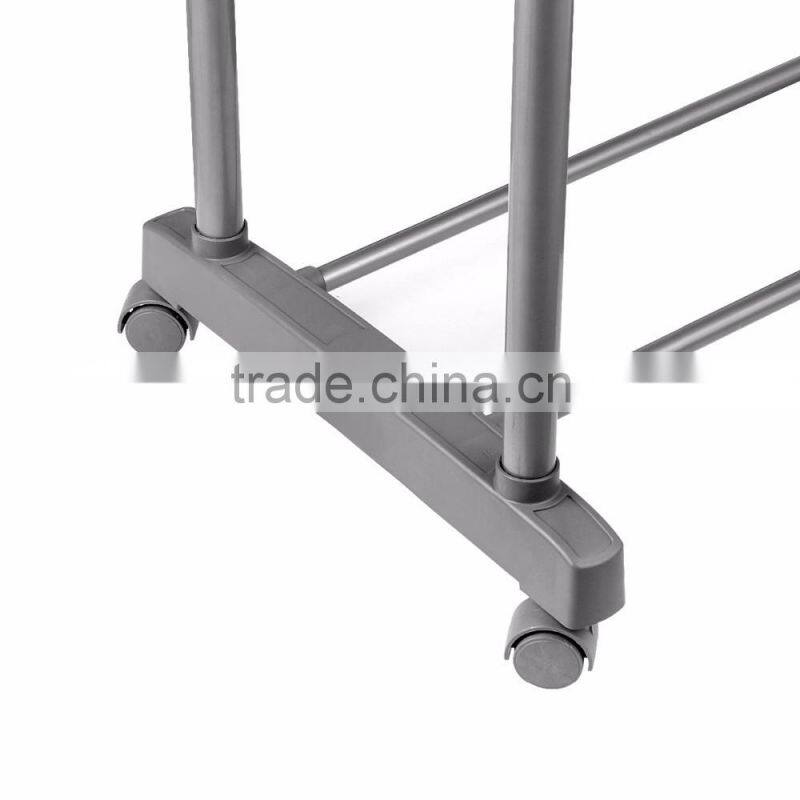 Heavy Duty Double Rail Adjustable Telescopic Rolling Clothing Garment Rack