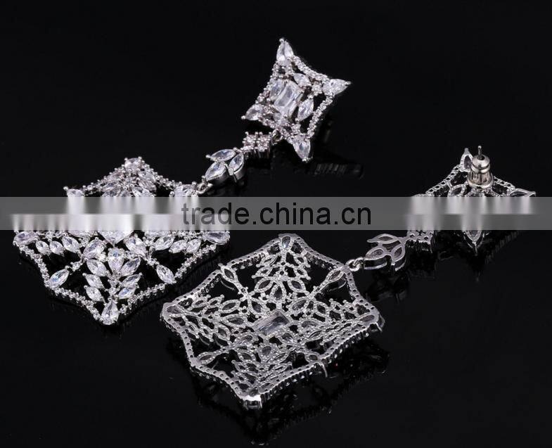 Wholesale Stock Small Order Fashion Women Long Style Rhombus Zircon Earring