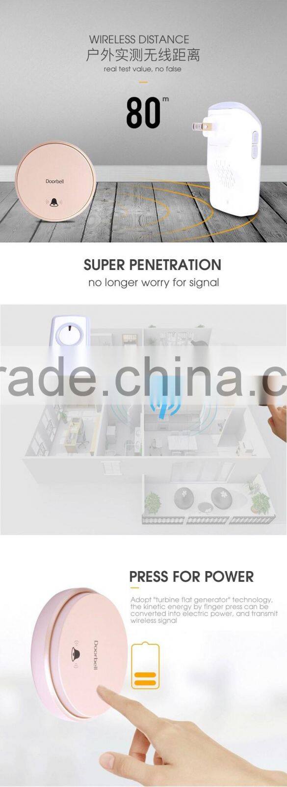 Round Battery free self-powered wireless control door bell