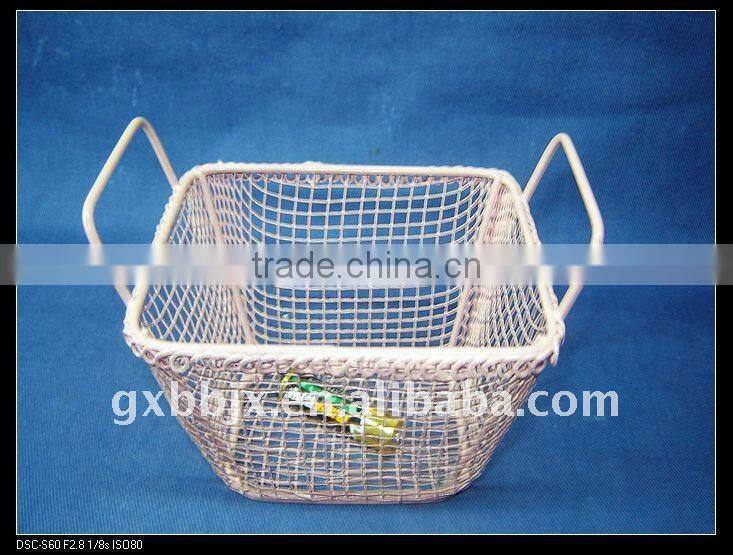 Pink rectangle storage wire basket for plants with ear handle