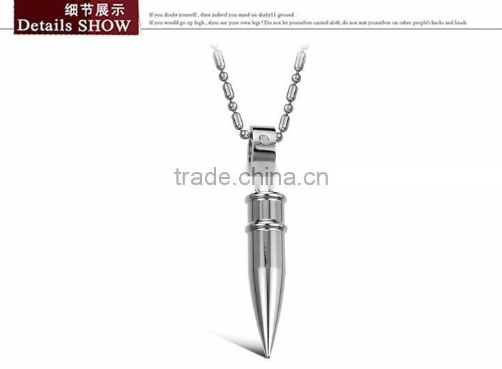 Top Quality Silver Black Gold 42*9mm Men's bullet stainless steel pendant necklace